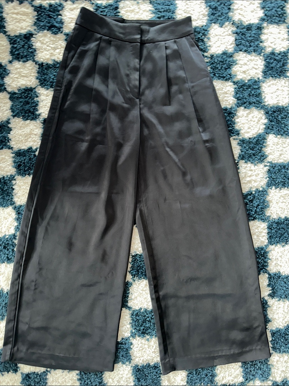 Express Black Satin Wide-Leg High-Waist Pant